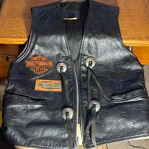 Genuine leather vest with Harley patches